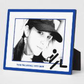 Volleybalspeler zwart, wit, blauw pictogram aangep fotoplaat (Zijkant)