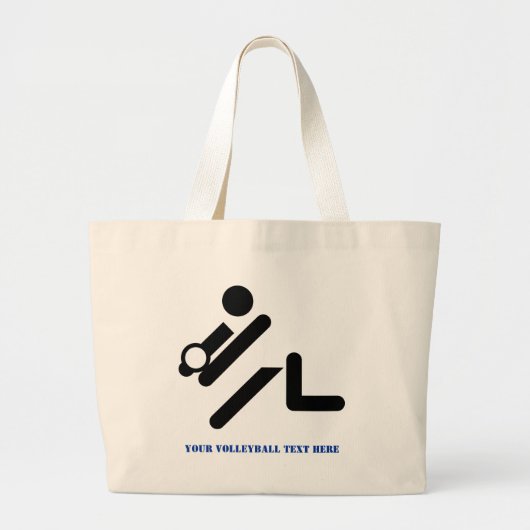 Volleybalspeler zwart, wit, blauw pictogram aangep grote tote bag (Voorkant)