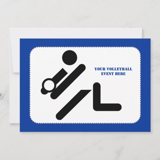 Volleybalspeler zwart, wit, blauw pictogram aangep kaart (Voorkant)