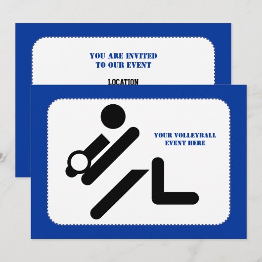 Volleybalspeler zwart, wit, blauw pictogram aangep kaart (Voorkant / Achterkant)