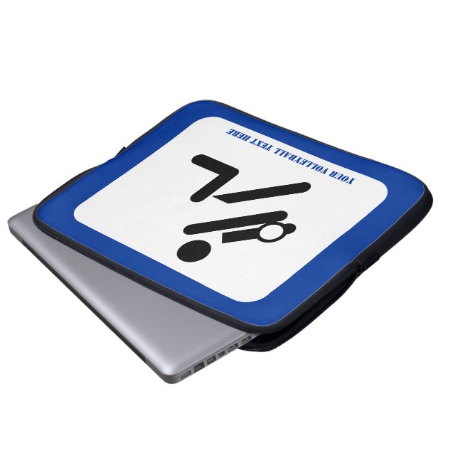 Volleybalspeler zwart, wit, blauw pictogram aangep laptop sleeve (Voorkant onderkant)