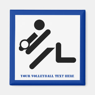 Volleybalspeler zwart, wit, blauw pictogram aangep magneet