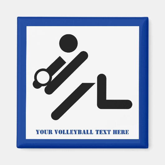 Volleybalspeler zwart, wit, blauw pictogram aangep magneet (Voorkant)