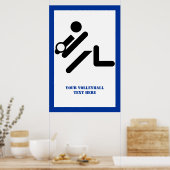 Volleybalspeler zwart, wit, blauw pictogram aangep poster (Keuken)