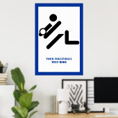 Volleybalspeler zwart, wit, blauw pictogram aangep poster (Thuiskantoor)