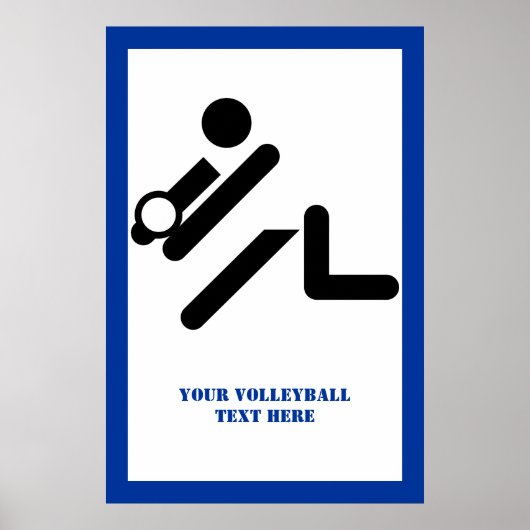 Volleybalspeler zwart, wit, blauw pictogram aangep poster (Voorkant)