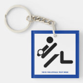 Volleybalspeler zwart, wit, blauw pictogram aangep sleutelhanger (voorkant)