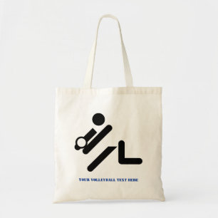Volleybalspeler zwart, wit, blauw pictogram aangep tote bag