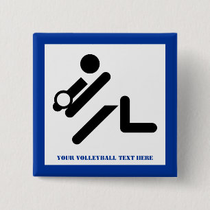 Volleybalspeler zwart, wit, blauw pictogram aangep vierkante button 5,1 cm