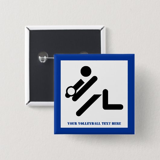 Volleybalspeler zwart, wit, blauwe pictogram aange vierkante button 5,1 cm (Voorkant /achterkant)