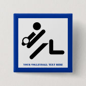 Volleybalspeler zwart, wit, blauwe pictogram aange vierkante button 5,1 cm (Voorkant)