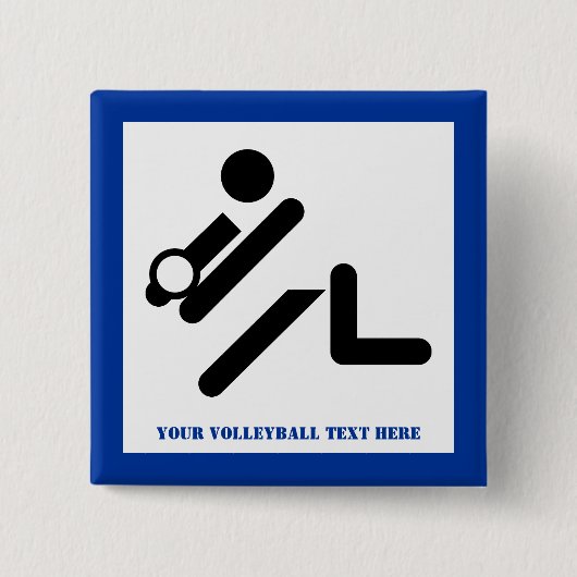 Volleybalspeler zwart, wit, blauwe pictogram aange vierkante button 5,1 cm (Voorkant)