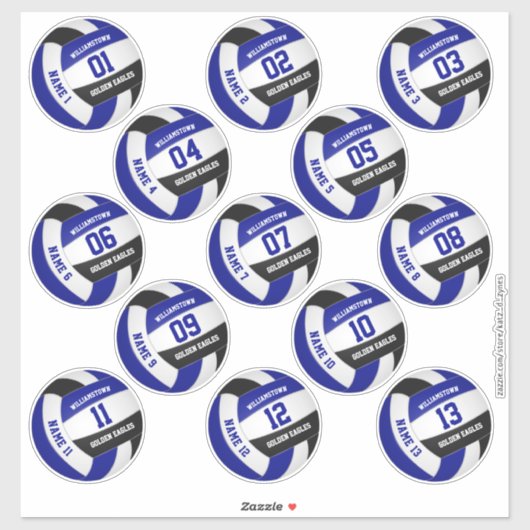 volleybalspelers noemen blauwe zwarte set van 13 sticker (Vel)