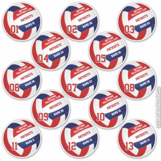 Volleybalteam leden rood blauw set van 13 sticker (Voorkant)