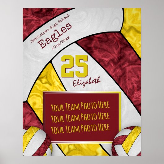 volleybalteam maroon - gele meisjes foto poster (Voorkant)