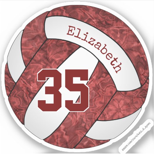 volleybalteam maroon meisjes naam nummer sticker (Voorkant)