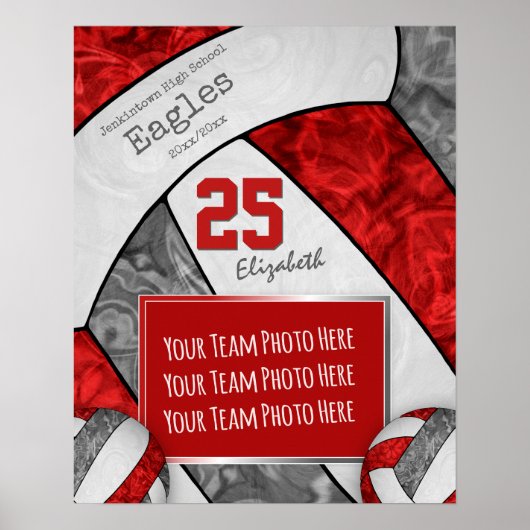 volleybalteam rode grijze meisjes foto poster (Voorkant)