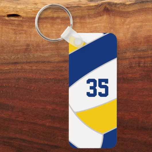 Volleybalteam sportgeschenken blauw goud sleutelhanger (Voorkant)