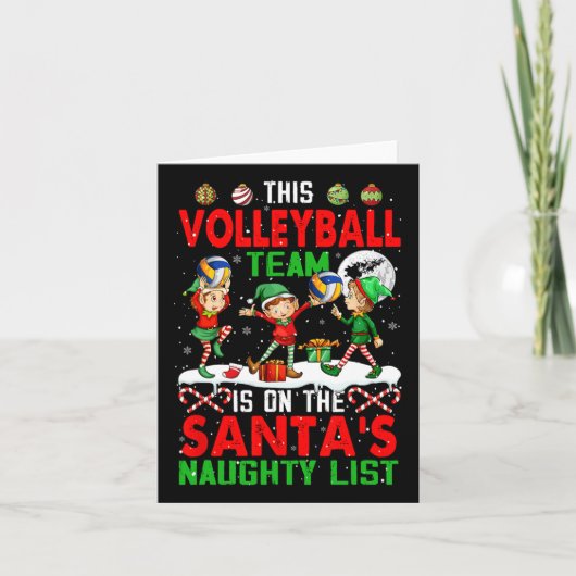 Volleybalteam staat op Santa's Santa's Naughty Lis Kaart (Voorkant)