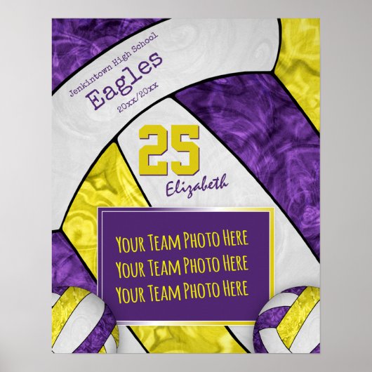 Volleybalteam voor paars-gele meisjes poster (Voorkant)