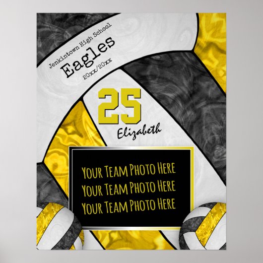 volleybalteam zwarte gele meisjes foto poster (Voorkant)
