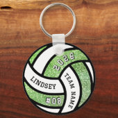 Volleybalteamspeler groene glitters sleutelhanger (Voorkant)