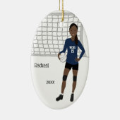 Volleybalzwart Vrouw zwart haar in donkerblauw en Keramisch Ornament (Rechts)