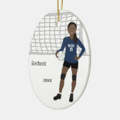 Volleybalzwart Vrouw zwart haar in donkerblauw en Keramisch Ornament (Links)