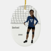 Volleybalzwart Vrouw zwart haar in donkerblauw en  Keramisch Ornament (Voorkant)