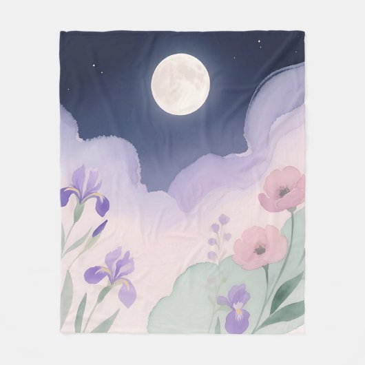 Volmaan Waterverf Iris Bloemennacht Fleece Deken (Voorkant)