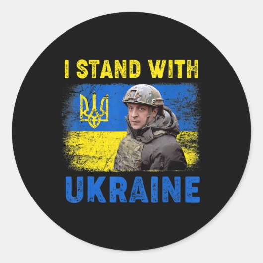 Volodymyr Zelensky Ik sta in Oekraïne Ronde Sticker (Voorkant)
