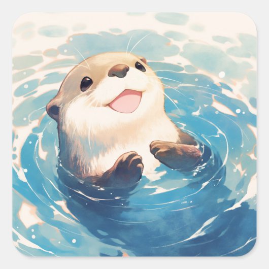 Volslagen Schattig wateravontuur Vierkante Sticker (Voorkant)
