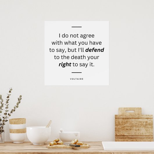 Voltaire citaat over de verdediging van de vrijhei poster (Keuken)