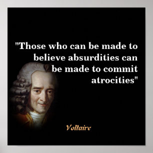 Voltaire citaat over onlusten en wreedheden poster