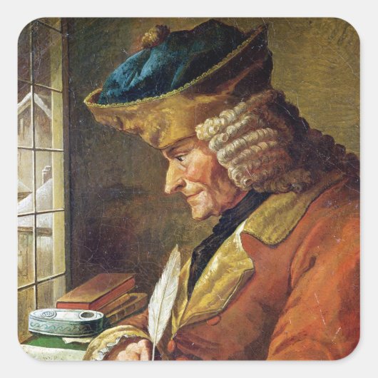 Voltaire in zijn studie vierkante sticker (Voorkant)