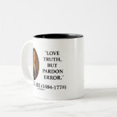 Voltaire Love Truth but Pardon Error Quote Tweekleurige Koffiemok (Voorkant links)