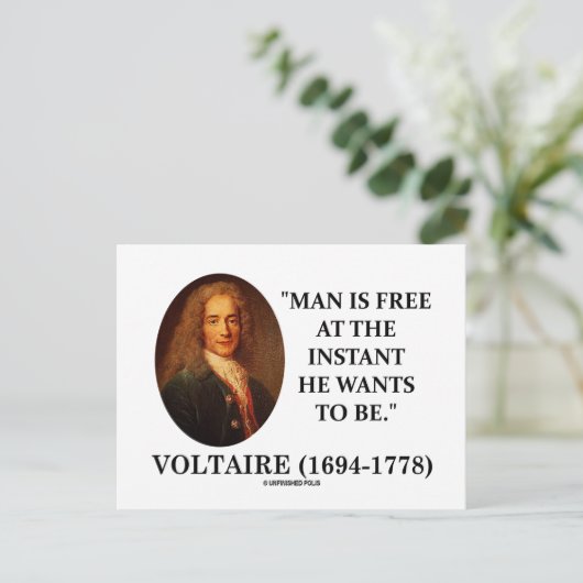 Voltaire Man is vrij op het moment dat hij wil zij Briefkaart (Staand voorkant)
