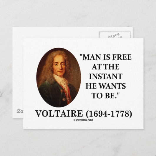 Voltaire Man is vrij op het moment dat hij wil zij Briefkaart (Voorkant / Achterkant)
