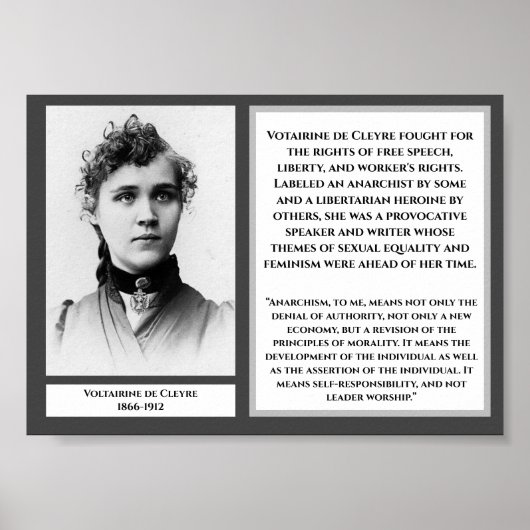 Voltairine de Cleyre Feministische Libertarian Arn Poster (Voorkant)