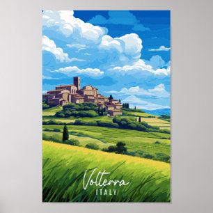 Voltera Italië vintage reisillustratie Poster