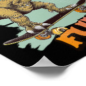 Voltijds Funky Grappige Dinosaurus Skateboarden  Poster (Hoek)