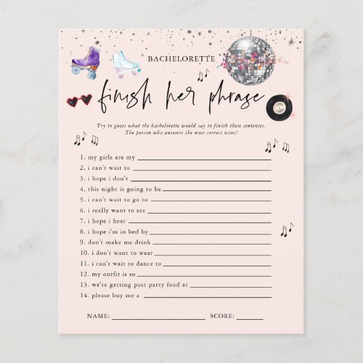 Voltooi de term Roller Skating Bachelorette Game (Voorkant)