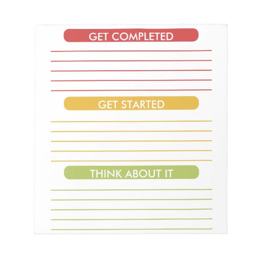 Voltooid, begin en denk er over na notitieblok (Voorkant)