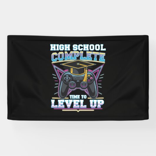 Voltooide Middelbare School Gamer Gamen Afstuderen Spandoek (Horizontaal)