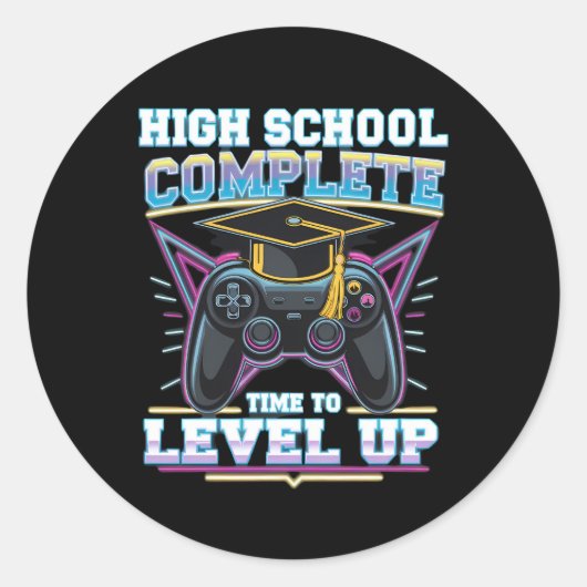 Voltooide middelbare school Gamer Gaming afstudere Ronde Sticker (Voorkant)