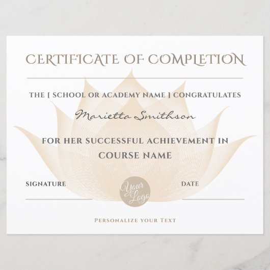 Voltooiingscertificaat Lotusbloem Voor Yoga Reiki (Voorkant)