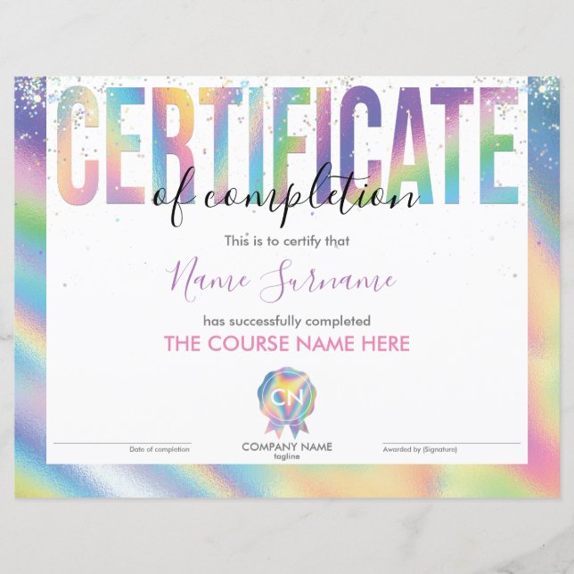 Voltooiingscertificaat voor de gunningscursus Volt (Voorkant)