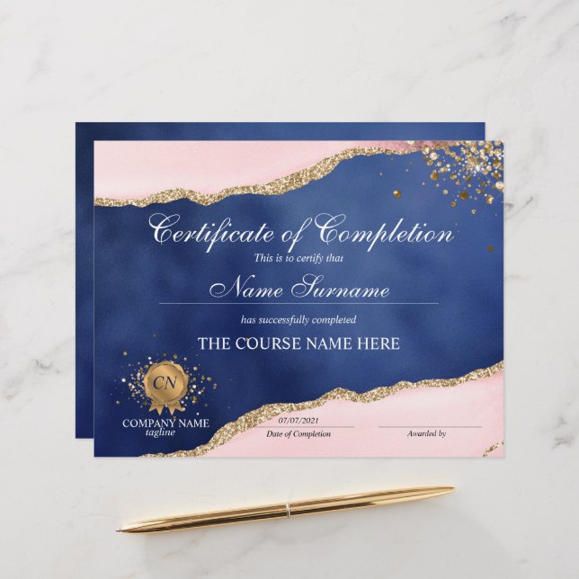 Voltooiingscertificaat voor de gunningscursus Volt (Voorkant / Achterkant in situ)