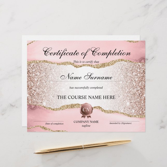 Voltooiingscertificaat voor de gunningscursus Volt (Voorkant / Achterkant in situ)