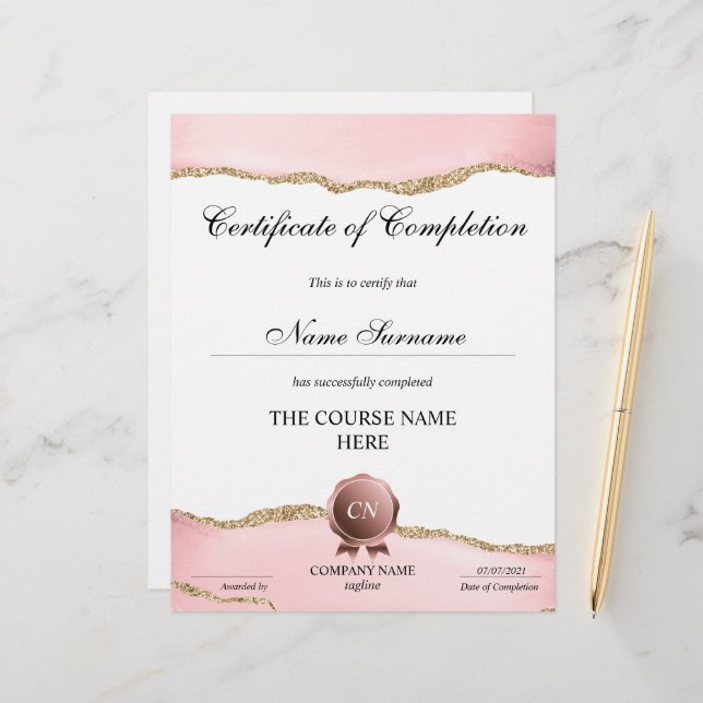 Voltooiingscertificaat voor de gunningscursus Volt (Voorkant / Achterkant in situ)